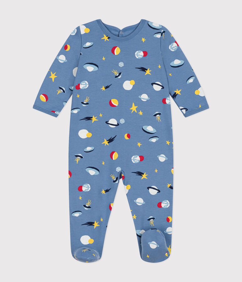 Babypyjama van geruwde fleece met ruimteprint blauw/multicouleur