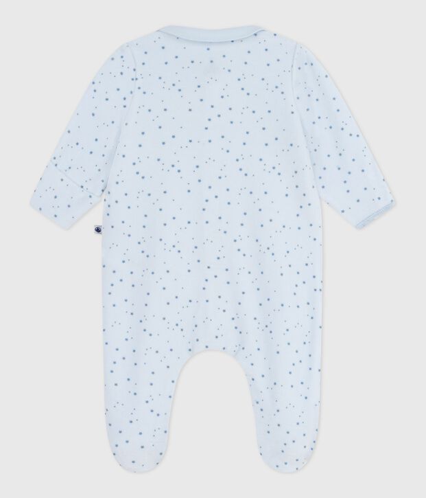 Fluwelen babypyjama met kraag en print blauw/blauw
