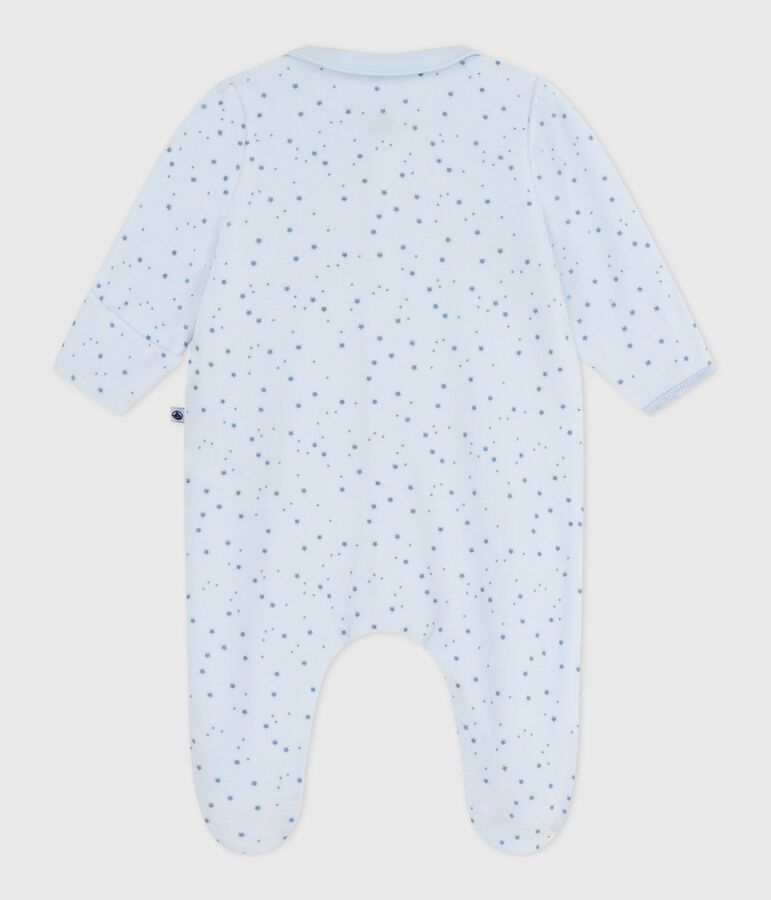 Fluwelen babypyjama met kraag en print blauw/blauw