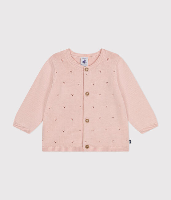Gebreide babycardigan van ajourkatoen roze SALINE