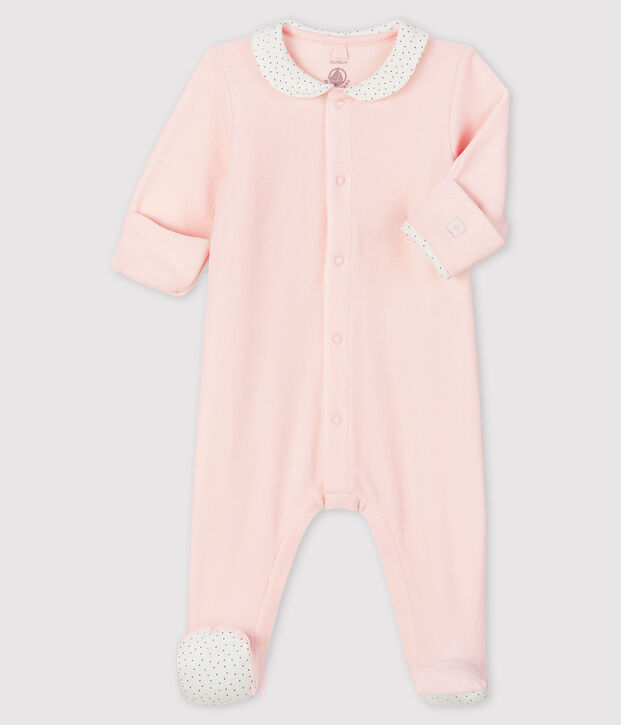 Dors-bien rose &agrave; col b&eacute;b&eacute; en velours de coton biologique rose clair