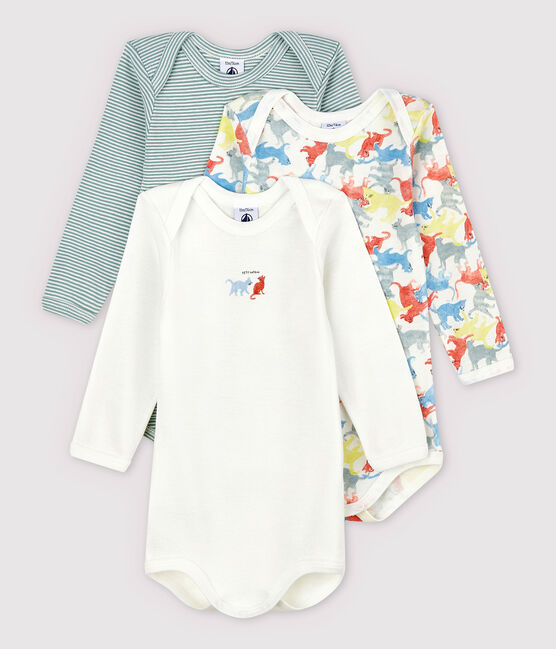 Lot de 3 bodies manches longues chat coloré bébé en coton biologique variante 1