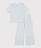 Pyjama femme en coton jambes larges &agrave; rayures gris/blanc