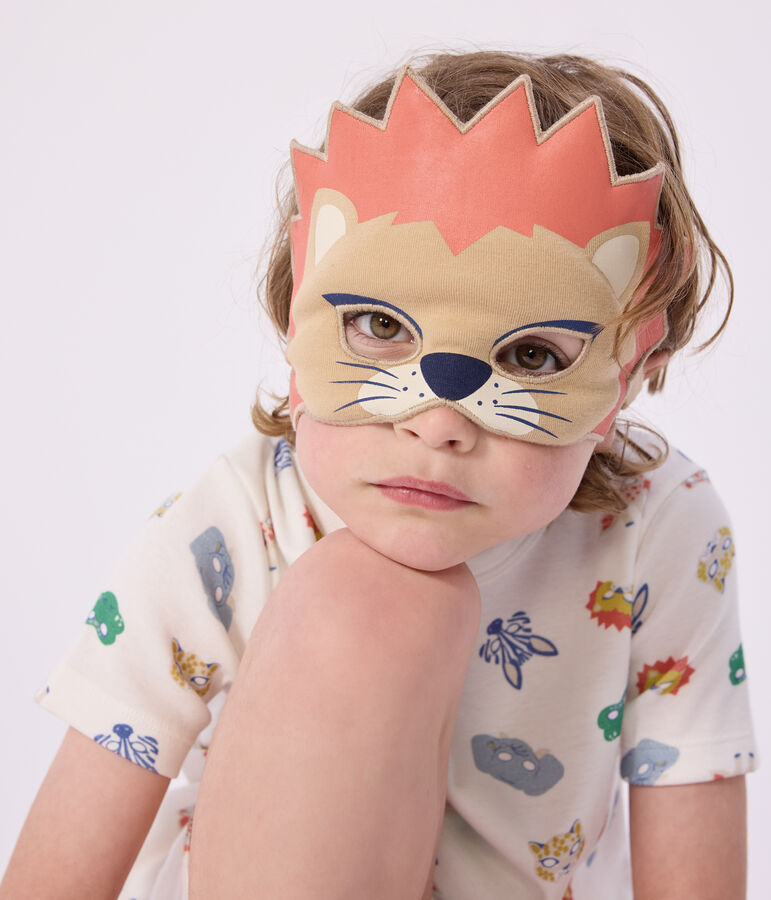 Korte katoenen verkleedpyjama met maskertjesprint voor kinderen wit/multicouleur