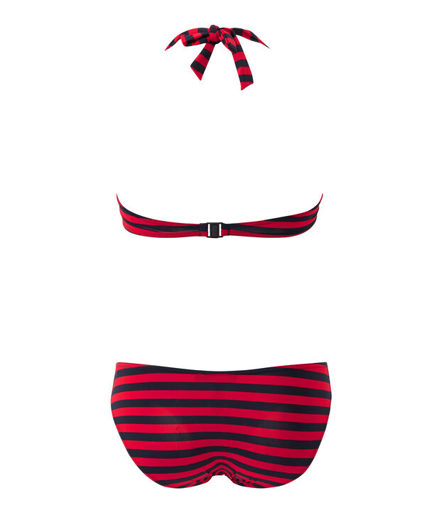 Maillot de bain 2 pi&egrave;ces femme forme bandeau ray&eacute; bleu/rouge