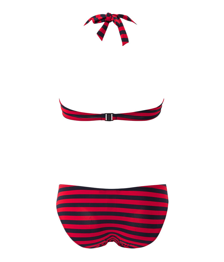Bandeaubikini met slip, gestreept blauw/rood