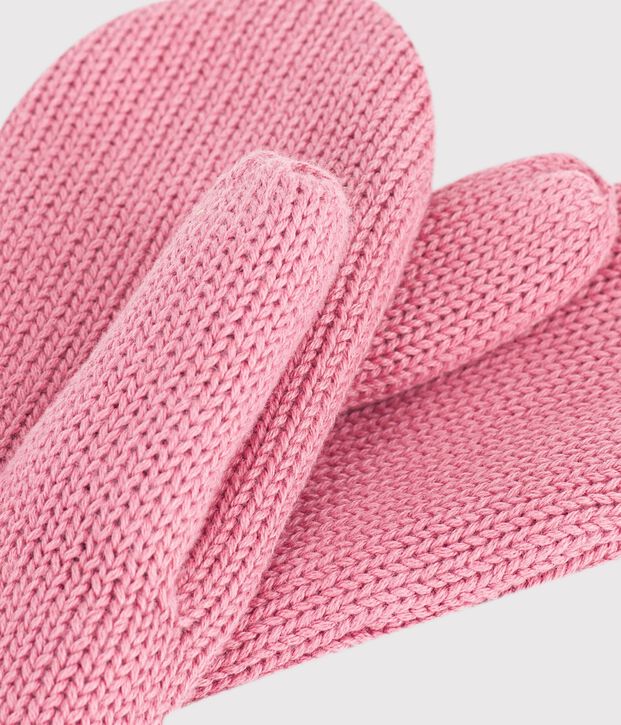 Moufles enfant en tricot unies doubl&eacute;es polaire rose