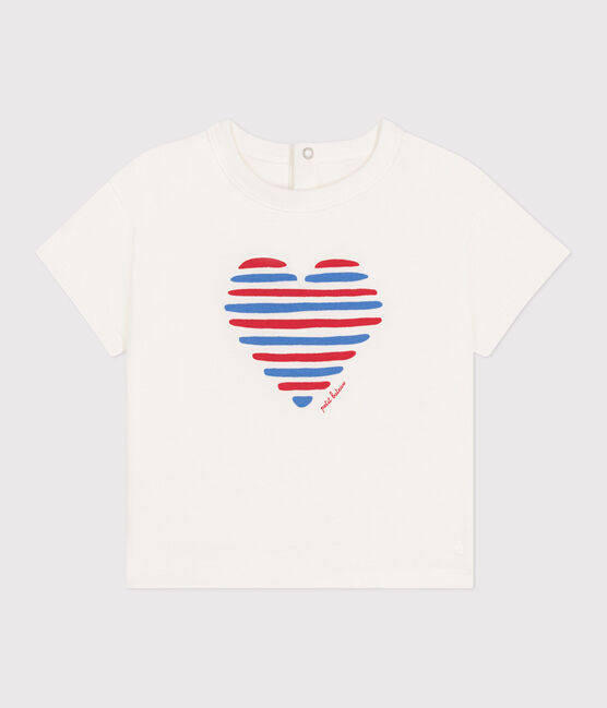 Effen katoenen T-shirt met korte mouwen voor baby's wit MARSHMALLOW/wit MULTICO