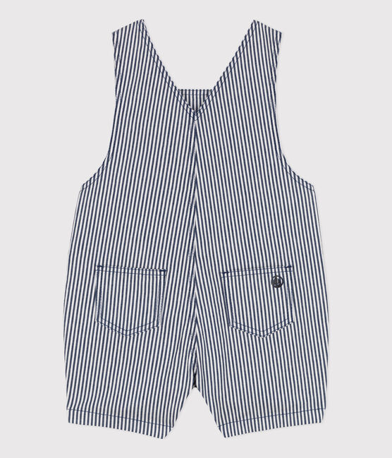 Salopette courte bébé en toile rayée bleu MEDIEVAL/blanc MARSHMALLOW