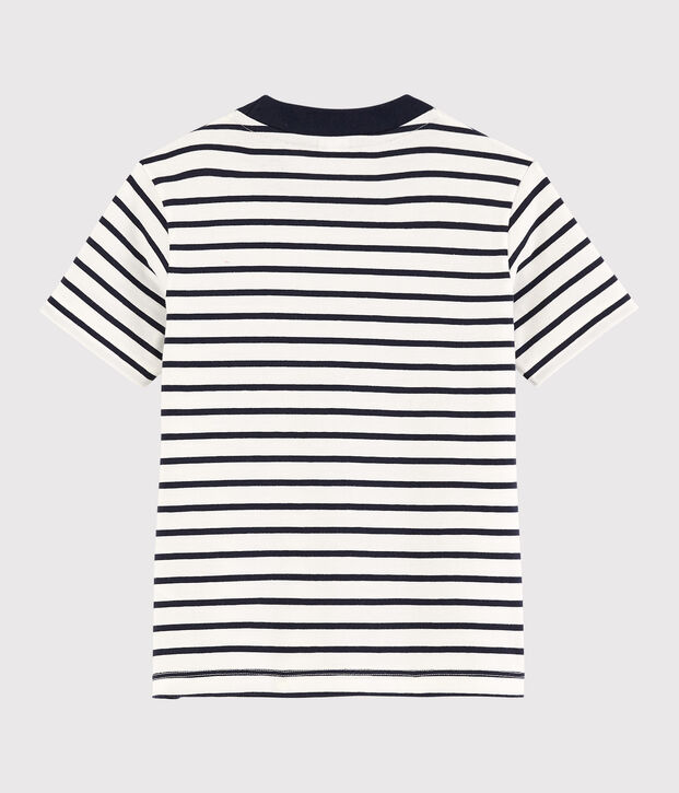 Tee-shirt manches courtes en jersey enfant gar&ccedil;on blanc/bleu