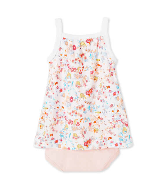 Body robe bébé fille à bretelles blanc ECUME/rose CUPCAKE/ MULTICO