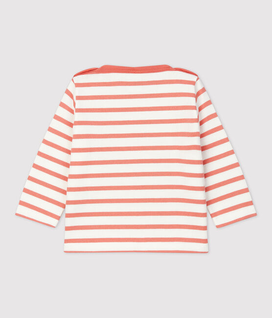 Marinière voor baby's van dik jersey katoen wit MARSHMALLOW/ PAPAYE