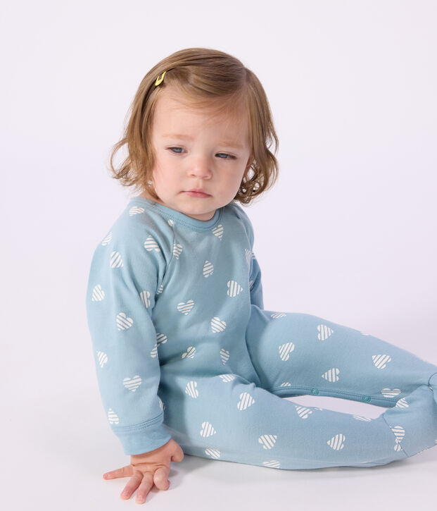 Pyjama b&eacute;b&eacute; en molleton gratt&eacute; imprim&eacute; c&oelig;urs bleu/blanc