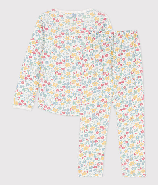 Meisjespyjama met bloemenprint in katoen wit MARSHMALLOW/wit MULTICO