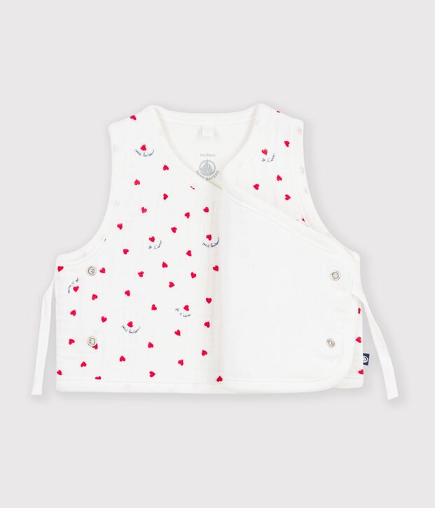 Mouwloos babyvestje van luchtig katoen met hartjesprint wit/multicouleur