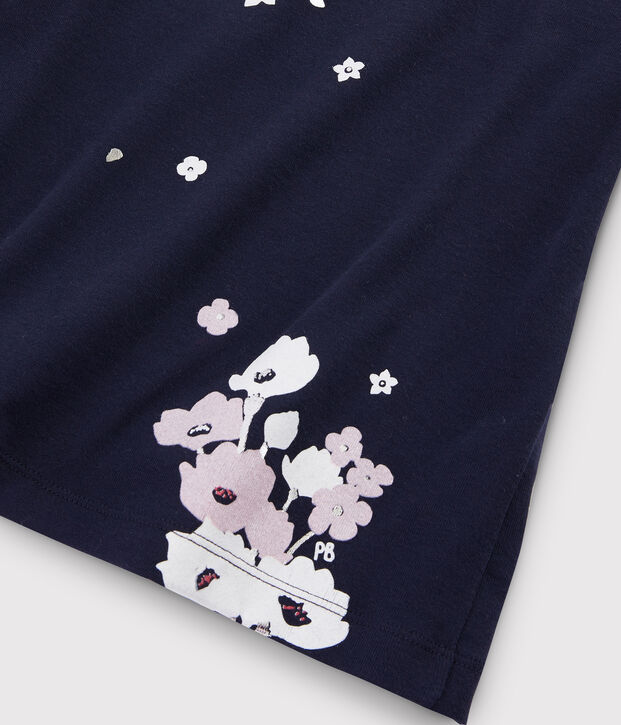 Tee-shirt s&eacute;rigraphi&eacute; enfant fille bleu marine