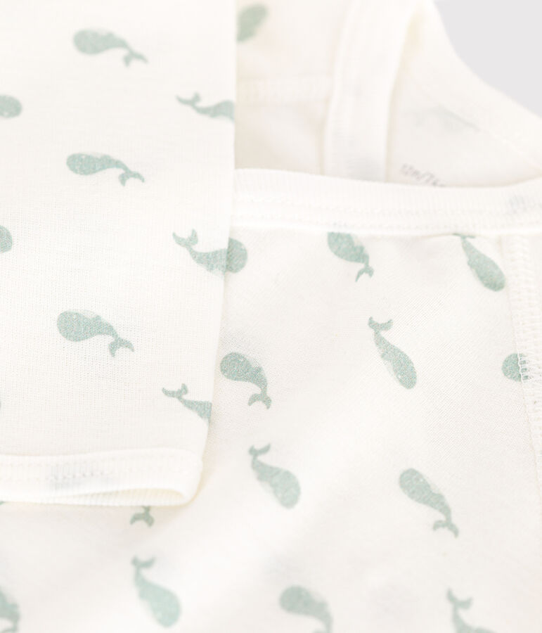 Katoenen overslagbody met lange mouwen voor baby's wit/groen