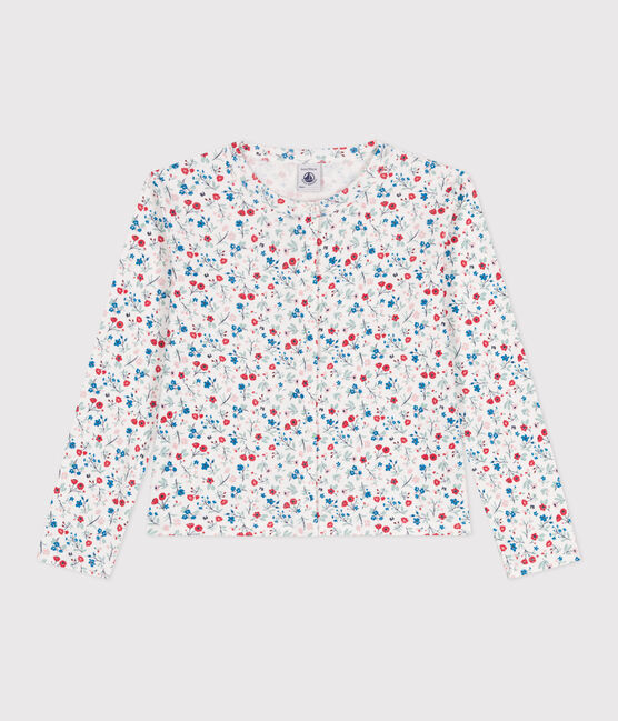Cardigan enfant en coton fleuri blanc MARSHMALLOW/blanc MULTICO