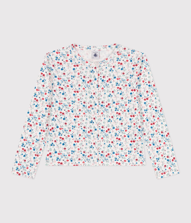 Katoenen kindercardigan met bloemenprint wit/multicouleur
