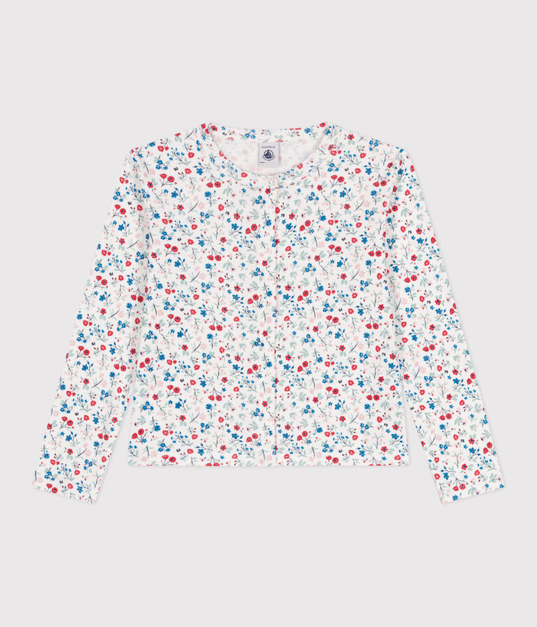 Katoenen kindercardigan met bloemenprint wit/multicouleur