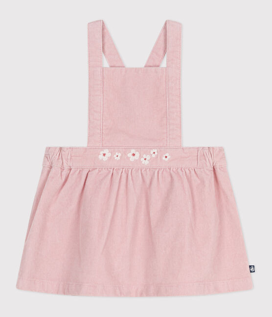 Robe bébé en velours côtelé brodé de fleurs à la ceinture rose JOLI