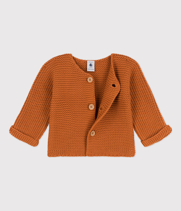 Gebreide uniseks babycardigan in ribbelsteek bruin