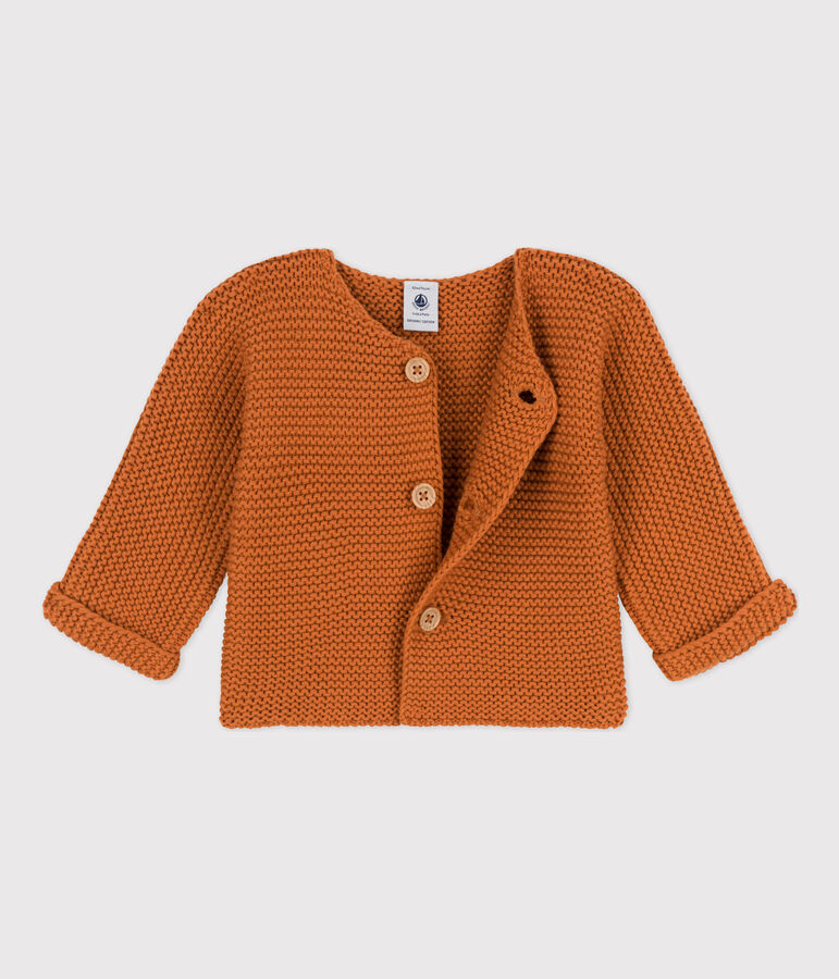 Gebreide uniseks babycardigan in ribbelsteek bruin