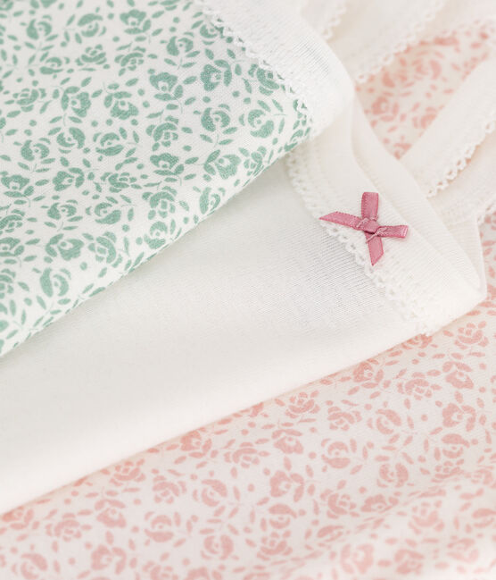 Setje met 3 katoenen babyrompertjes met bandjes en bloemenprint variante 1