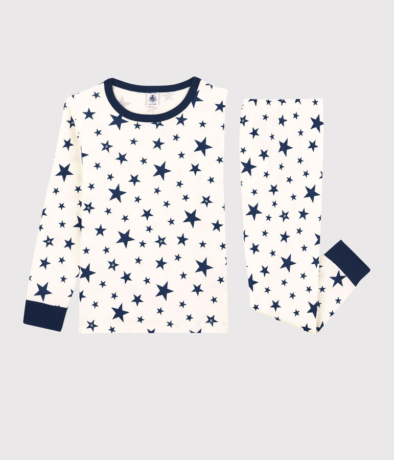 Pyjama &eacute;toiles en coton enfant blanc/bleu