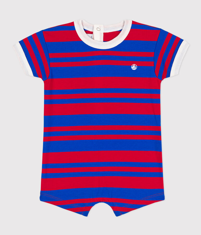 Combinaison courte b&eacute;b&eacute; en jersey ray&eacute; bleu/rouge