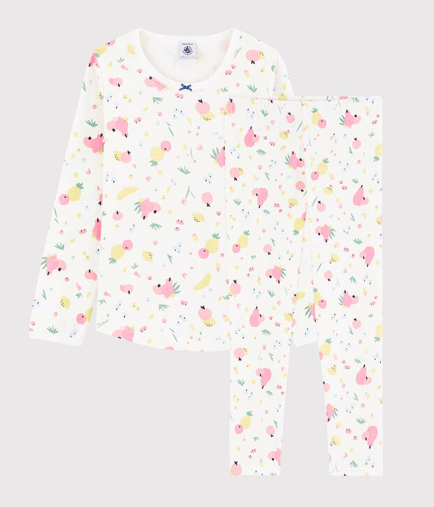 Pyjama imprim&eacute; fruits d'&eacute;t&eacute; petite fille en coton biologique blanc/multicouleur