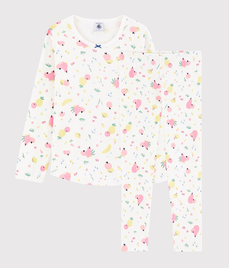 Pyjama imprim&eacute; fruits d'&eacute;t&eacute; petite fille en coton biologique blanc/multicouleur