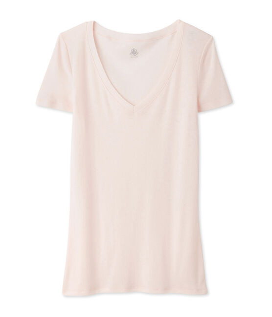 T-shirt met korte mouwen en V-hals vrouwen roze FLEUR