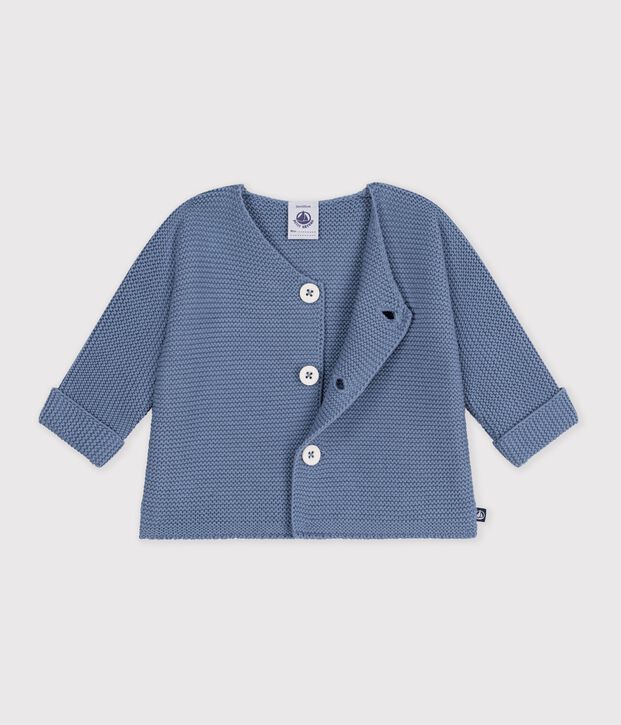 Cardigan b&eacute;b&eacute; tricot point mousse en coton uni blauw