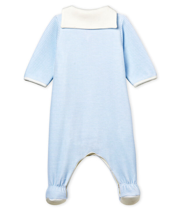 Bodyjama van velours met fijne streepjes voor babyjongen blauw/wit