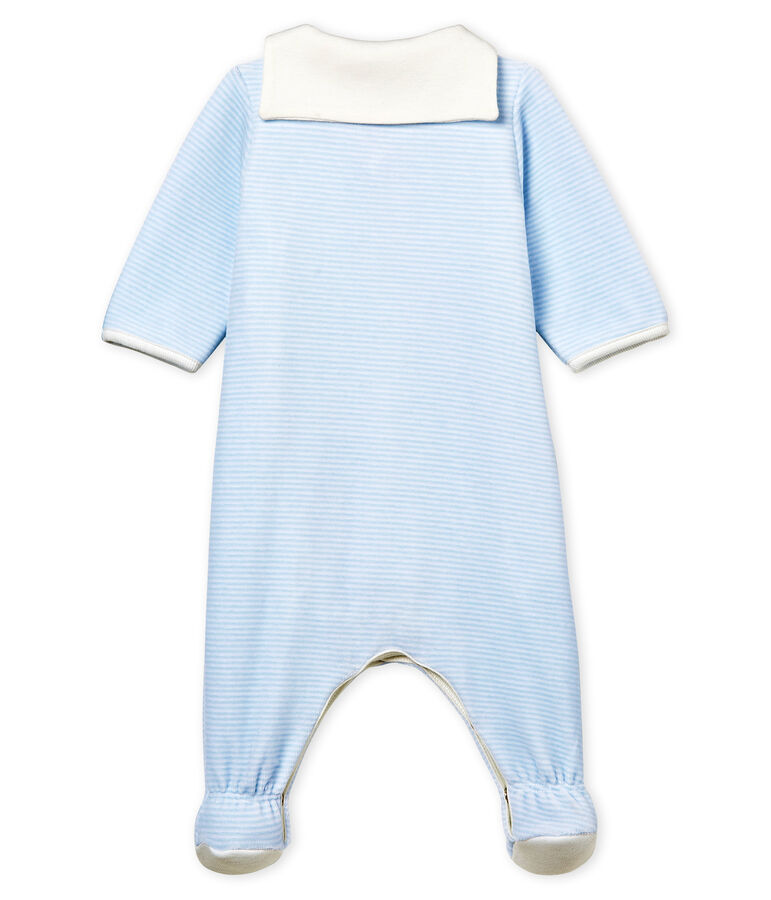 Bodyjama van velours met fijne streepjes voor babyjongen blauw FRAICHEUR/wit ECUME