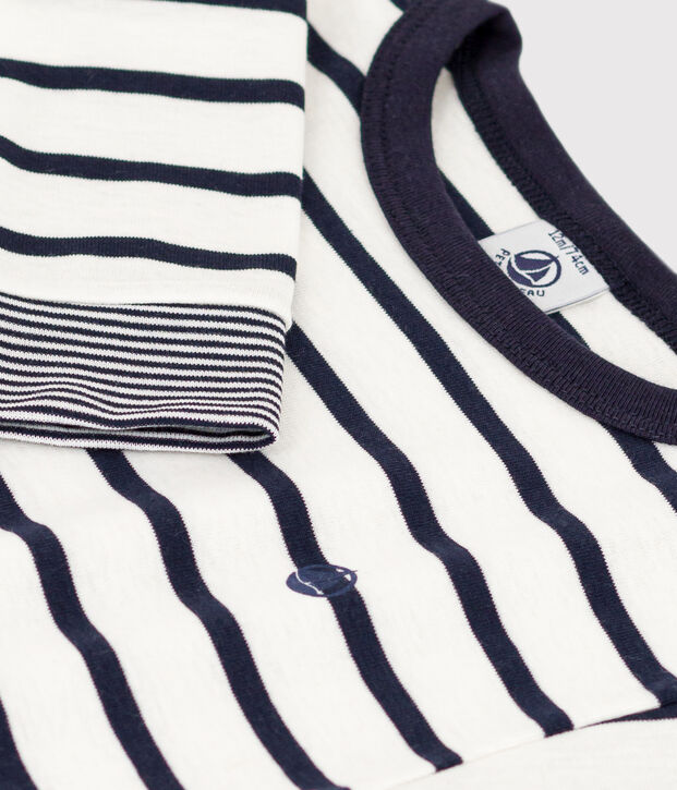 Gestreept T-shirt met lange mouwen in jersey voor baby's wit/blauw