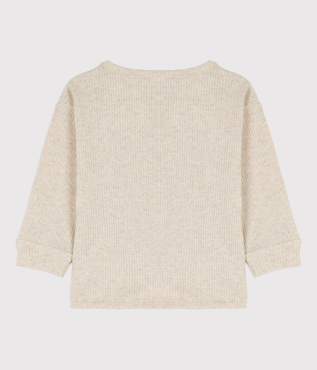 Tee-shirt manches longues b&eacute;b&eacute; en maille c&ocirc;tel&eacute;e beige chin&eacute;