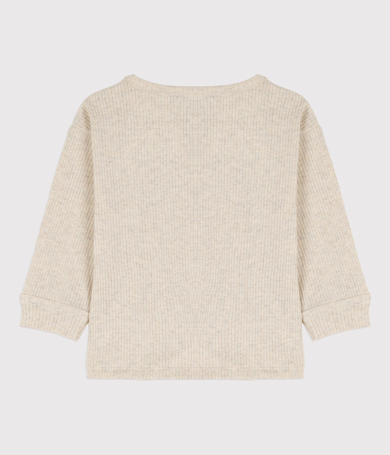 T-shirt met lange mouwen voor baby's van geribd breisel beige