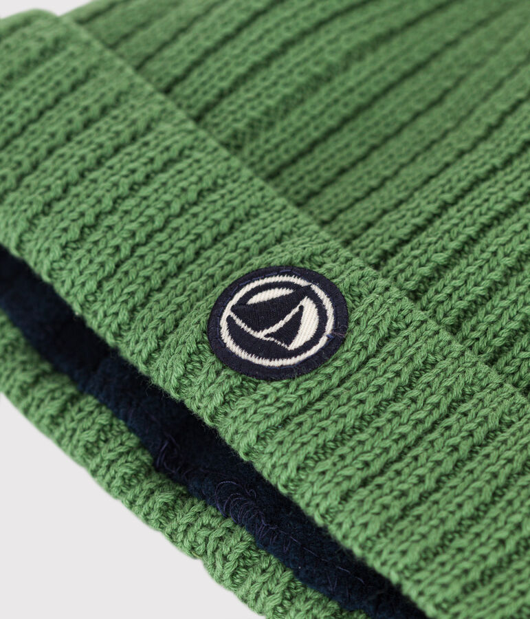 Bonnet b&eacute;b&eacute; en tricot doubl&eacute; en polaire vert PALMERAIE