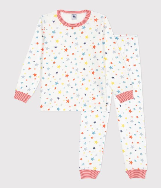 Pyjama enfant en coton imprimé étoiles blanc MARSHMALLOW/blanc MULTICO