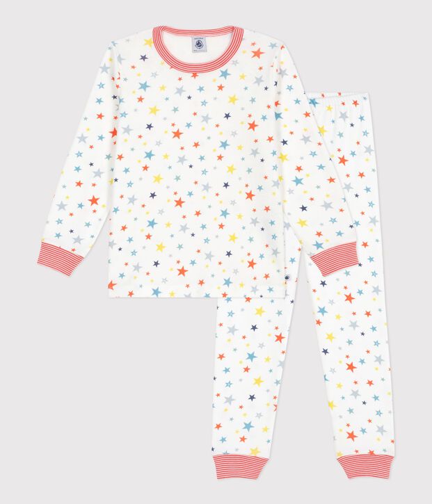 Pyjama enfant en coton imprim&eacute; &eacute;toiles blanc/multicouleur