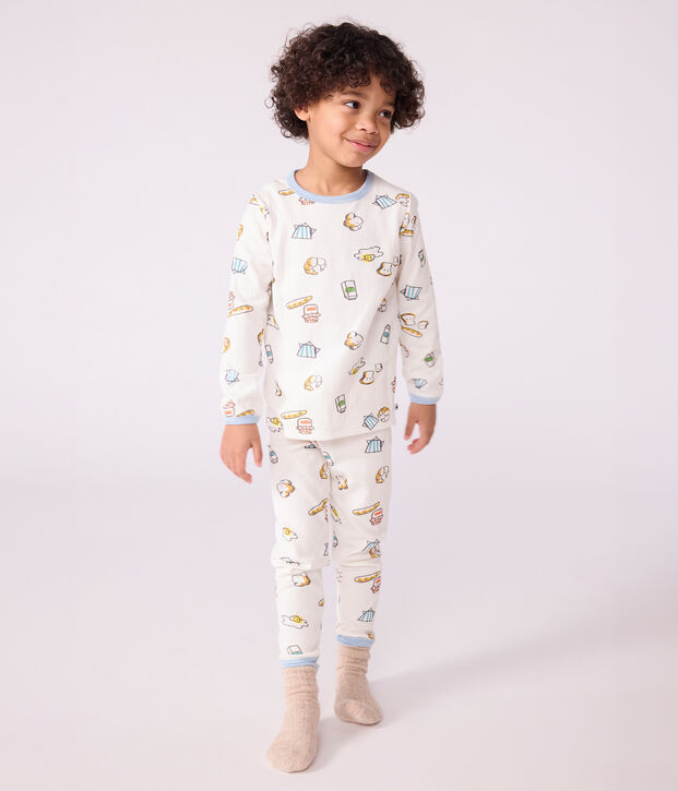 Kinderpyjama in tubic met ontbijtprint wit/multicouleur