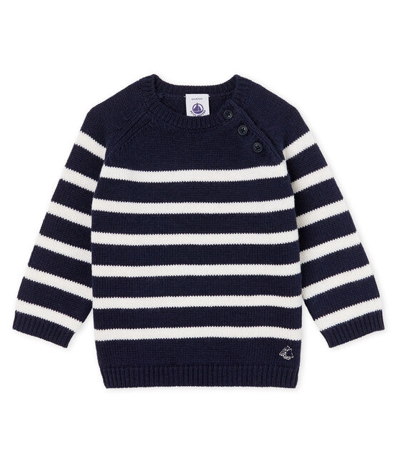 Pull laine et coton rayure bébé garçon bleu SMOKING/blanc MARSHMALLOW