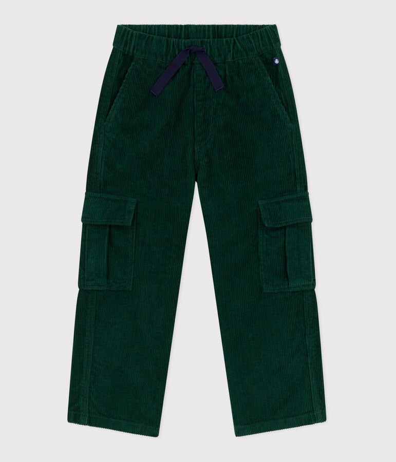 Pantalon cargo enfant en velours uni vert