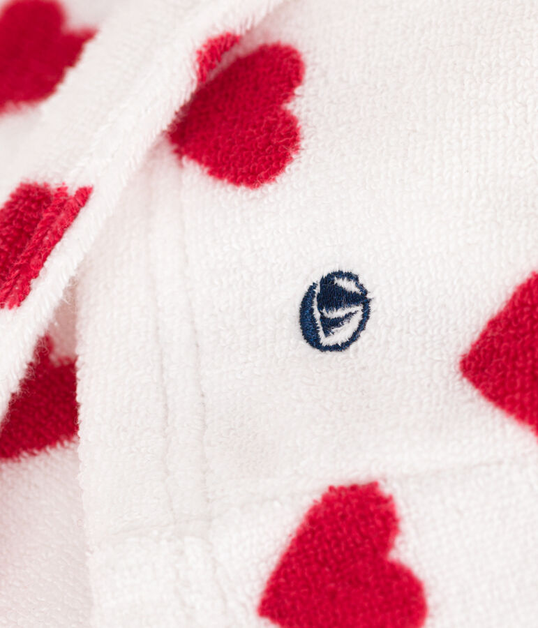Badjas in badstof met hartjes voor meisjes/jongens wit MARSHMALLOW/rood TERKUIT
