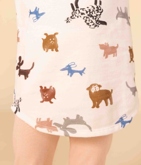 Nachthemd met hondenprint in molton voor meisjes wit MARSHMALLOW/wit MULTICO