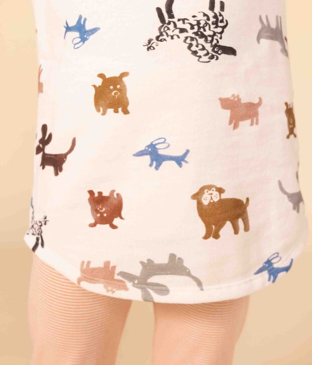 Chemise de nuit chien petite fille en molleton blanc/multicouleur