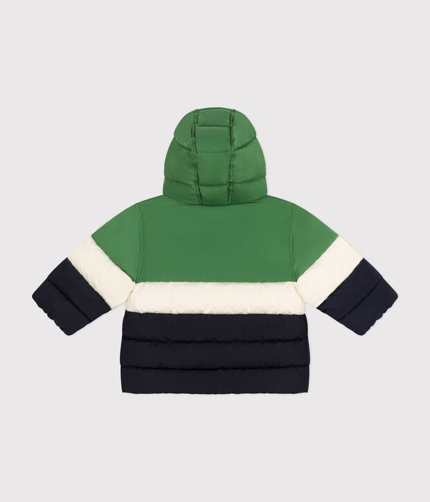 Donsjack met colorblock en capuchon voor baby's groen/multicouleur