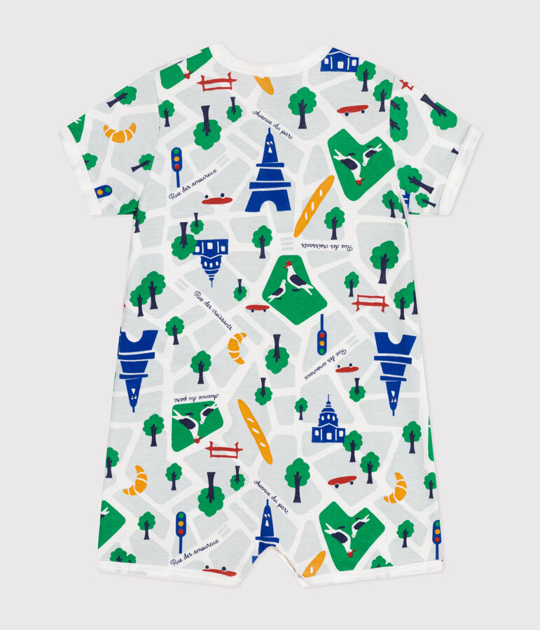 Combinaison courte en coton b&eacute;b&eacute; blanc/bleu